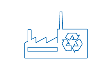 Icon mit einer Industrieanlage und Pfeilen im Kreislauf